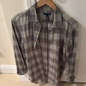 Gray and White Plaid Button-Up Shirt
